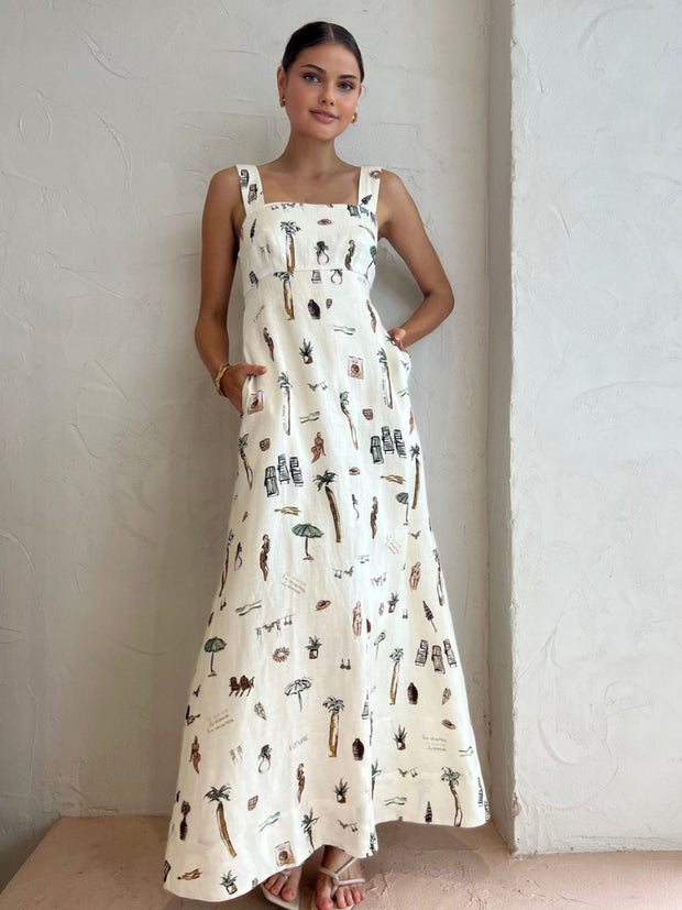 Aroa - Robe longue nouée à imprimé tropical