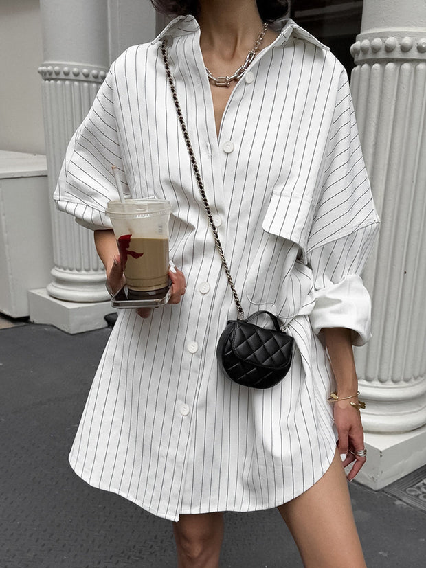 Leah - Chemise oversize rayée à grandes poches