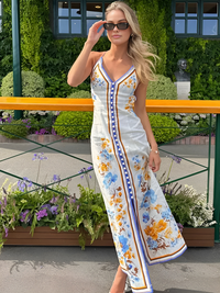 Keira - Robe longue dos nu à imprimé floral décontracté