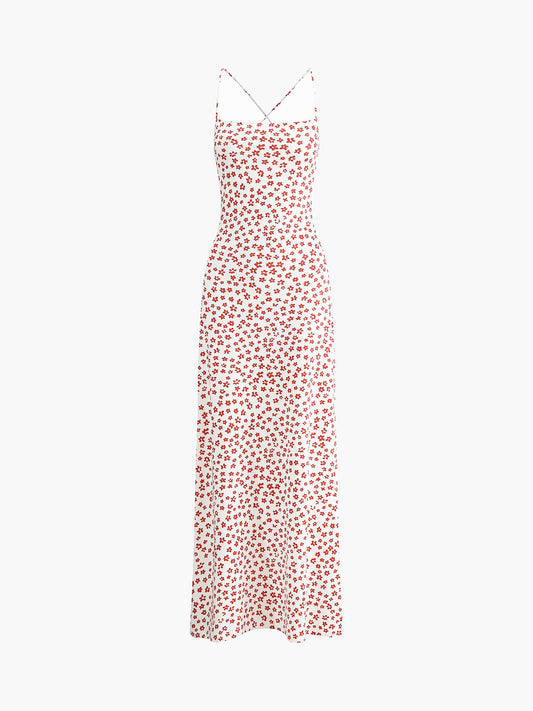 Emma - Robe Longue à Bretelles Imprimée Florale Croisée et Fluide