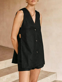 Silvia - Ensemble gilet sans manches à col en V et short taille haute
