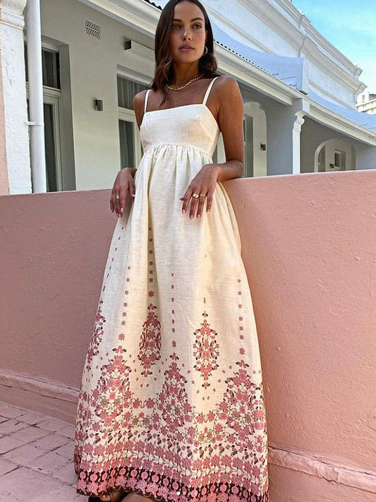 Olivia - Robe longue à bretelles spaghetti et imprimé floral
