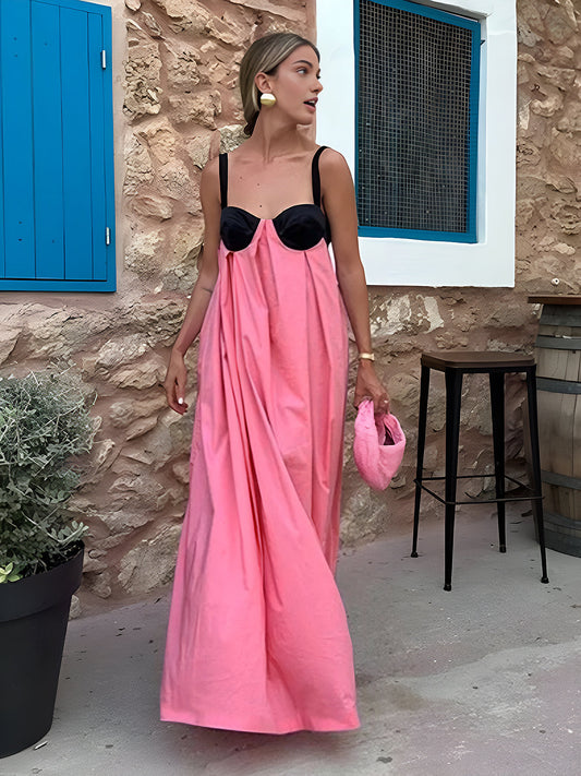 Bárbara - Robe longue à bretelles dos nu avec épissures au niveau du soutien-gorge