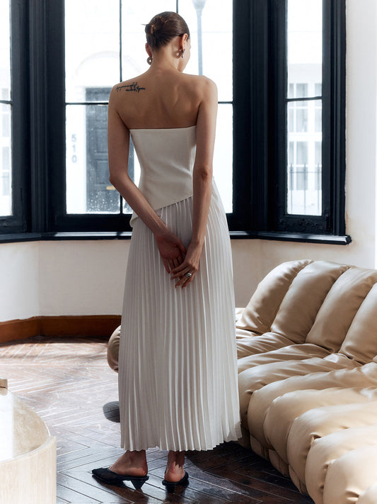 Charlotte - Robe fendue plissée unie et sans bretelles