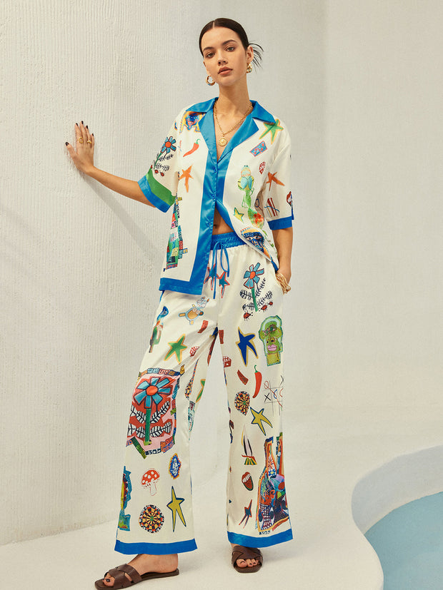 Selma - Ensemble pantalon imprimé à bordures contrastées