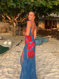 Elena - Robe Slim à Imprimé Floral, Dos Nu et Fente