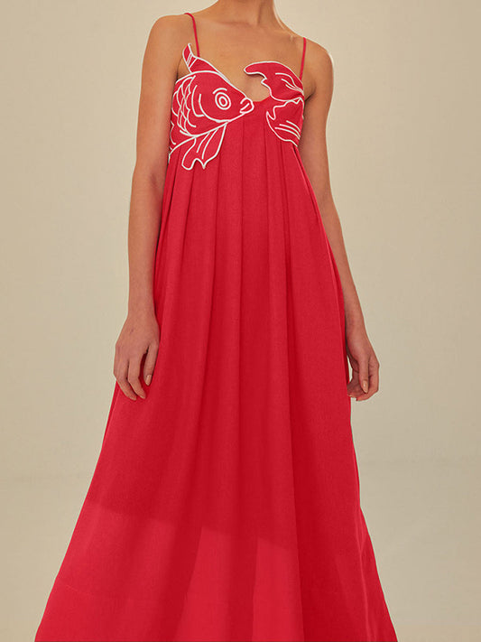 Scarlett - Robe semi-transparente en forme de poisson brodé