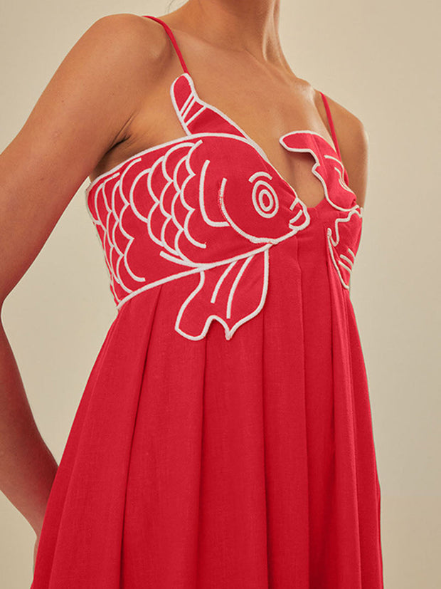 Scarlett - Robe semi-transparente en forme de poisson brodé