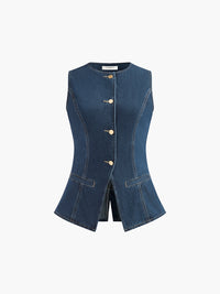 Saula - Ensemble gilet péplum en denim et short