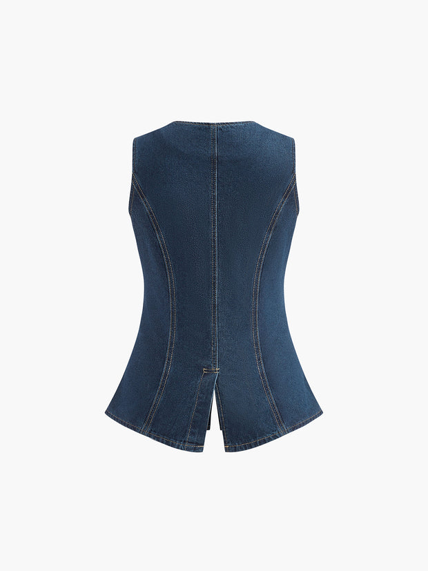 Saula - Ensemble gilet péplum en denim et short