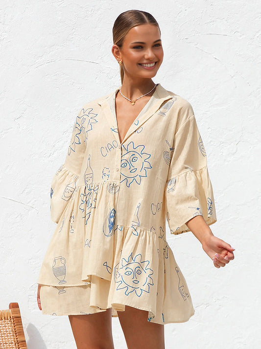 Millie - Robe courte oversize imprimée soleil