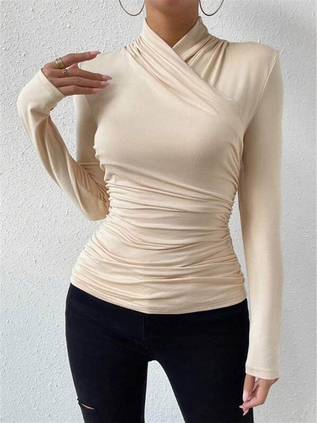 Gestricktes Damen-T-Shirt mit Stehkragen - Sigrunel