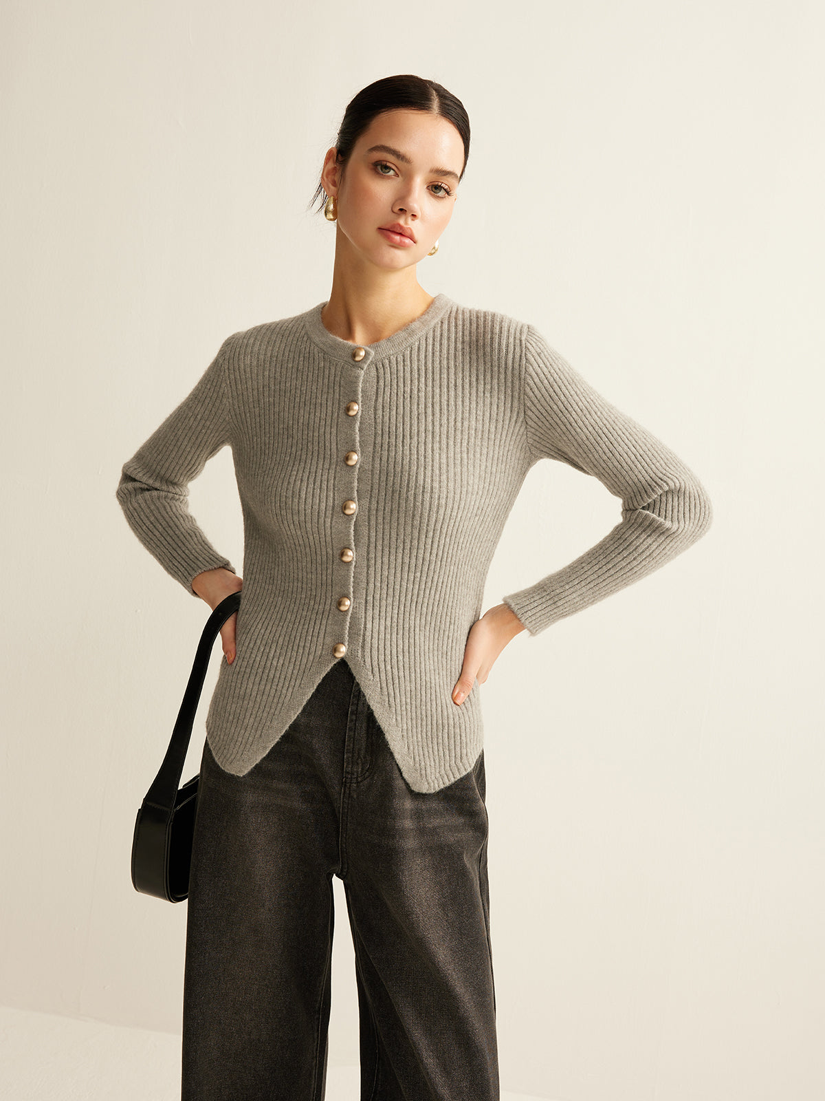Damen Strickjacke mit Schlitz vorne - Elsvira