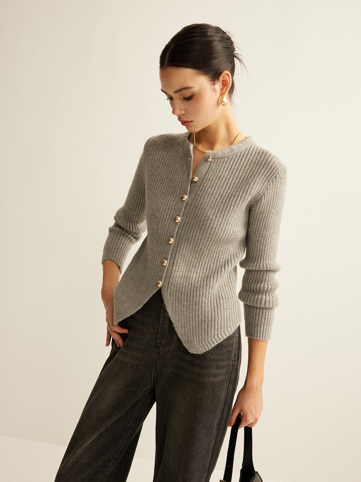 Damen Strickjacke mit Schlitz vorne - Elsvira