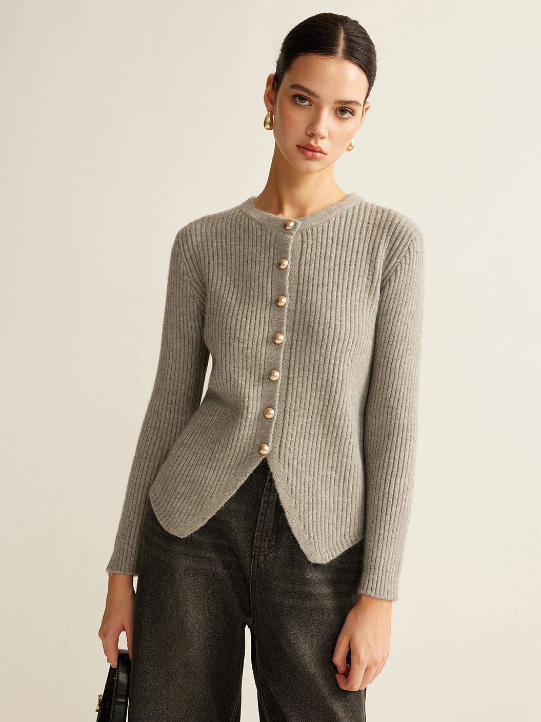 Damen Strickjacke mit Schlitz vorne - Elsvira