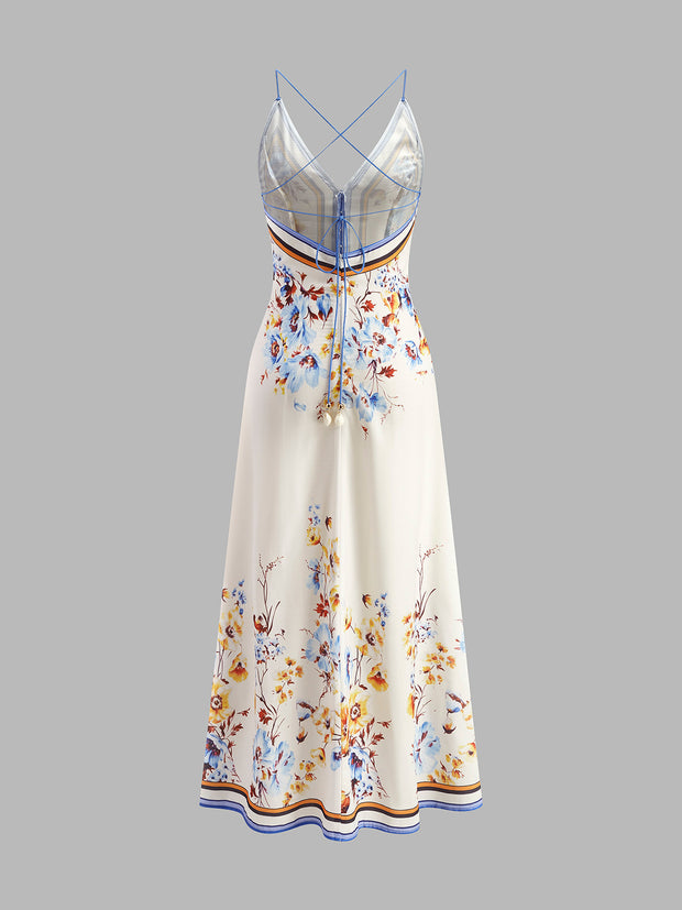 Keira - Robe longue dos nu à imprimé floral décontracté