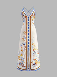 Keira - Robe longue dos nu à imprimé floral décontracté