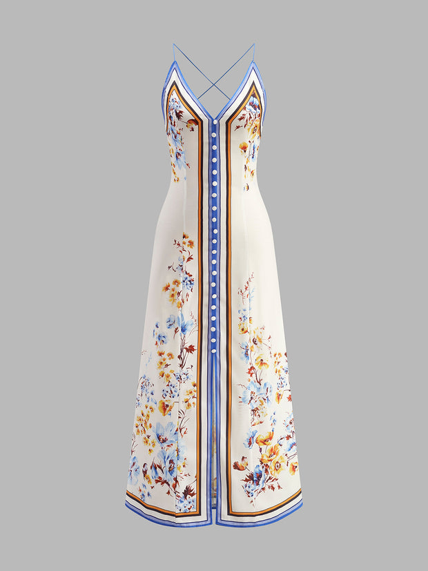 Keira - Robe longue dos nu à imprimé floral décontracté