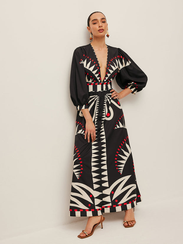 Dinah - Boho Print V-Neck Split Dress