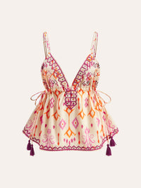 Nora - Top Cami brodé à nouettes Boho