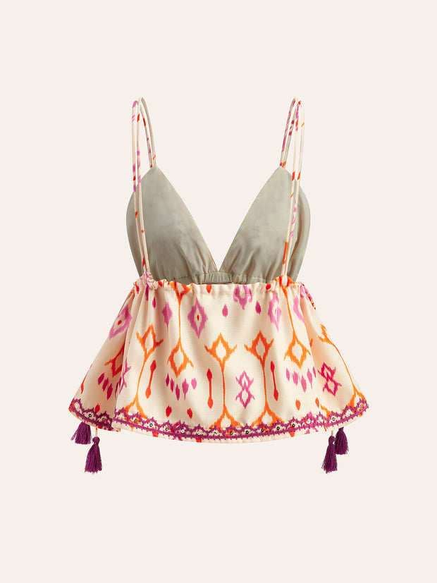 Nora - Top Cami brodé à nouettes Boho