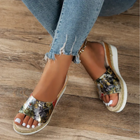 Femke - Sandales à talon compensé pour femmes avec motif floral