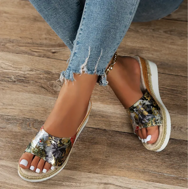 Femke - Sandales à talon compensé pour femmes avec motif floral