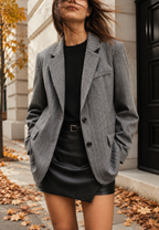 Grauer Oversize-Blazer für Damen mit zwei Knöpfen – Jana