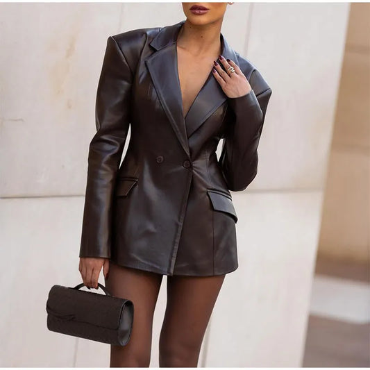 Blazer femme effet cuir à taille cintrée - Odile