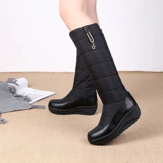 Olgia - Bottes d'Hiver Hautes à Semelle Compensée