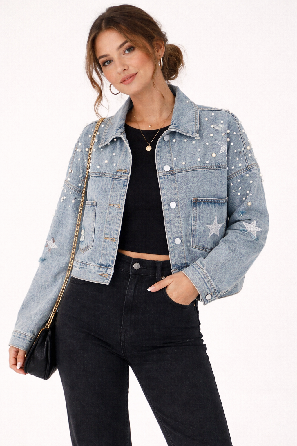 Himmlische bestickte Jeansjacke für Frauen - Brunhilda
