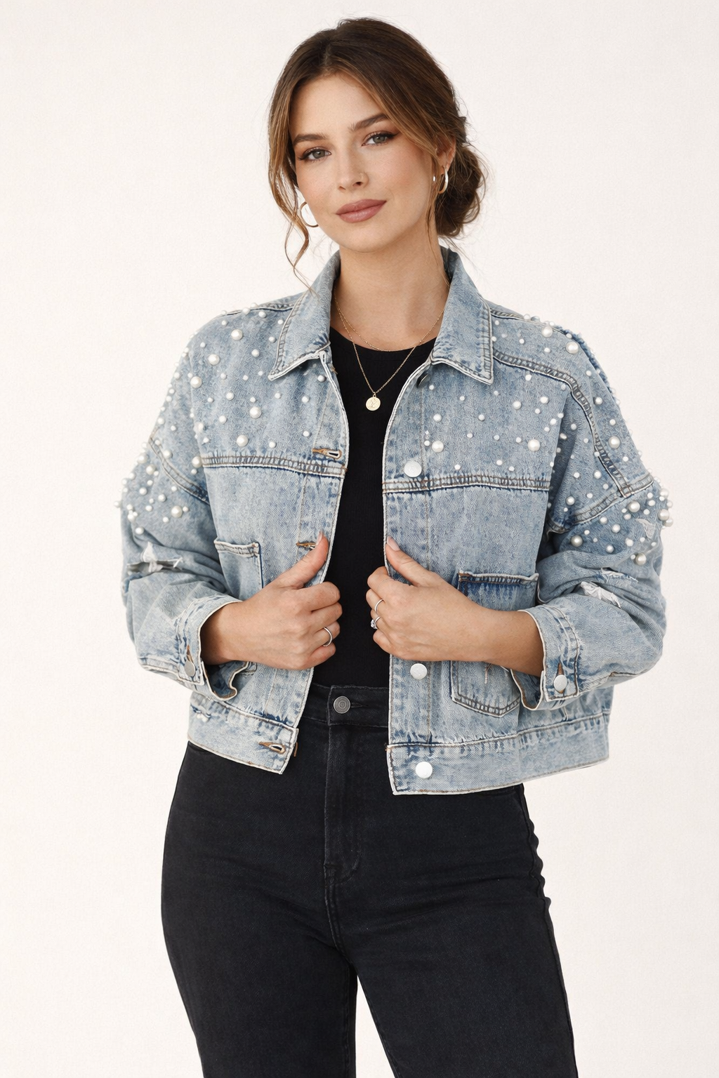 Himmlische bestickte Jeansjacke für Frauen - Brunhilda