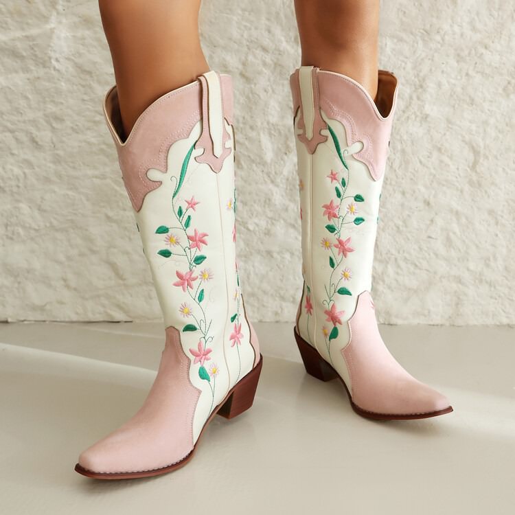 Klassische spitze Cowboystiefel für Damen mit Stickerei - Lizzy
