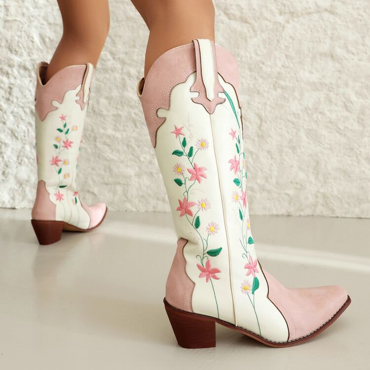 Klassische spitze Cowboystiefel für Damen mit Stickerei - Lizzy