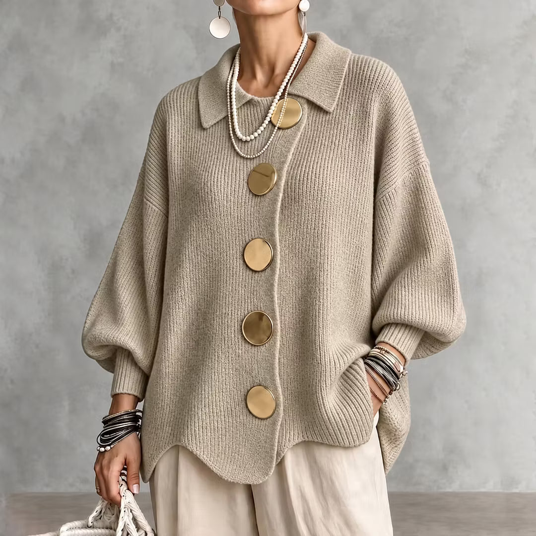 Cardigan en maille pour femme, avec col et boutons - Amalia