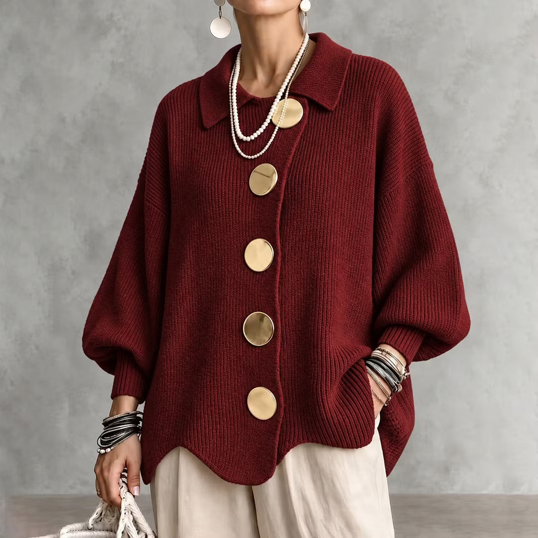 Cardigan en maille pour femme, avec col et boutons - Amalia