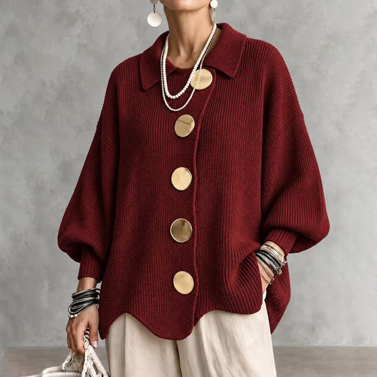 Cardigan en maille pour femme, avec col et boutons - Amalia