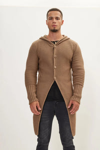 Langer Strickcardigan mit Kapuze und Knöpfen – Baptiste