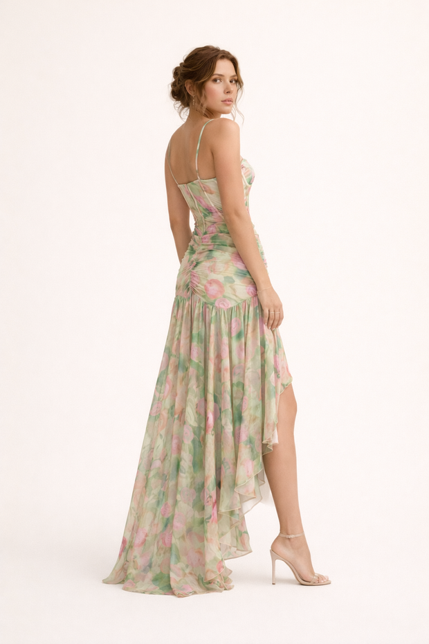 Langes geblümtes Damenkleid im eleganten Stil - Carla