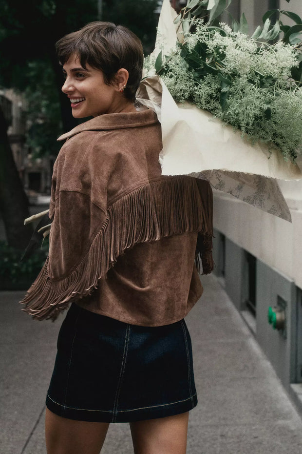 Blouson femme effet daim à franges - Calista