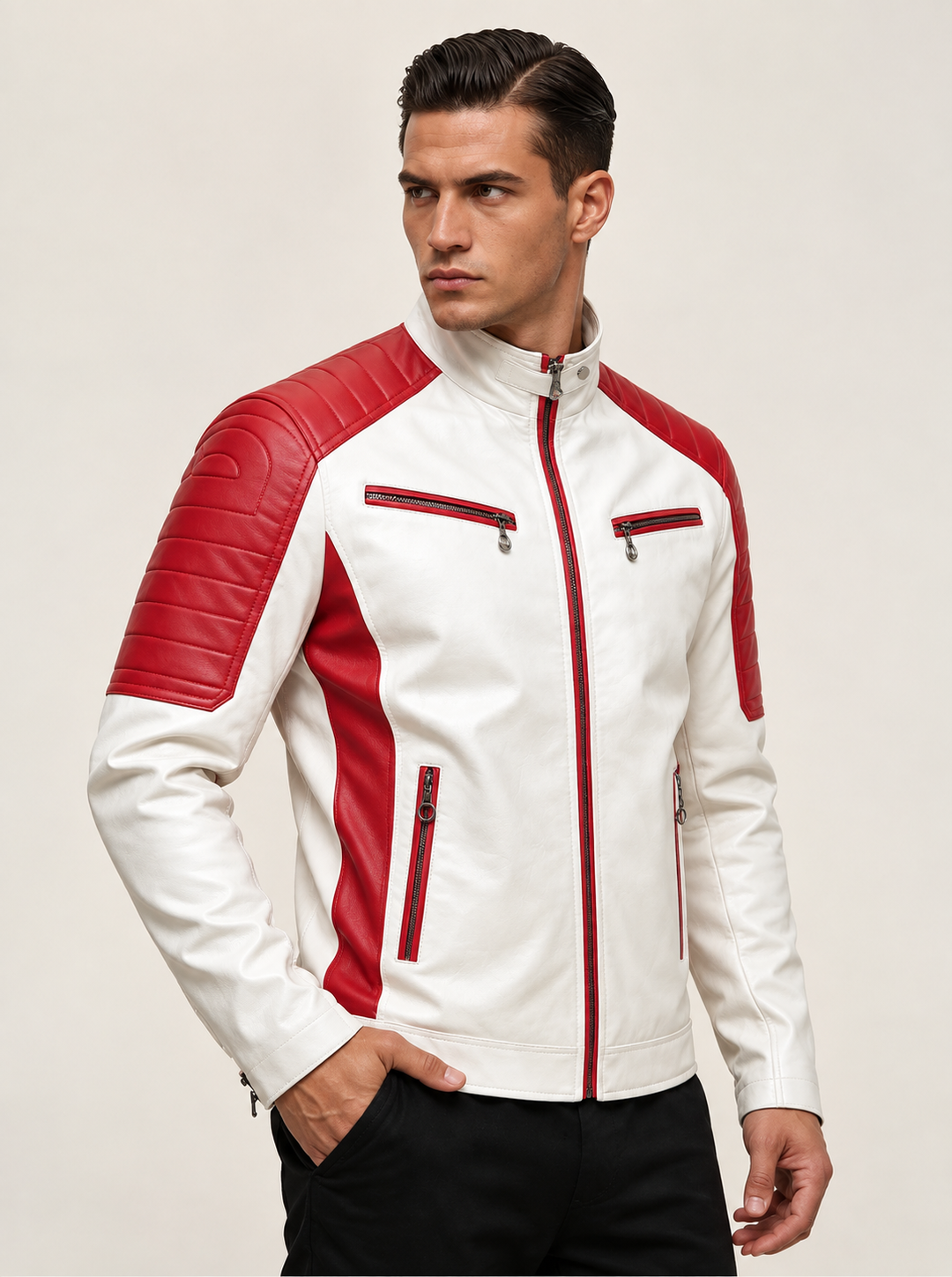 Zweifarbige Bikerjacke mit Reißverschluss – Theo