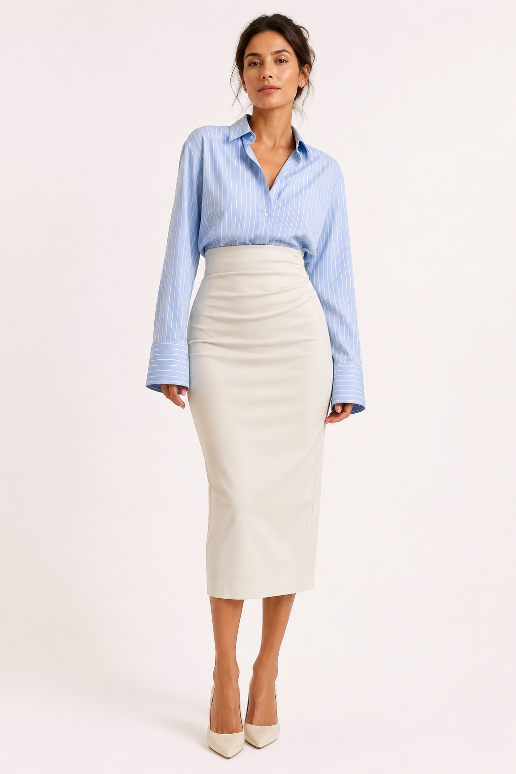 PU-Midirock für Damen mit hoher Taille und Raffung – Siglinde