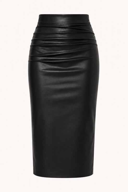 Jupe midi pour femme en PU à taille haute et fronces - Siglinde
