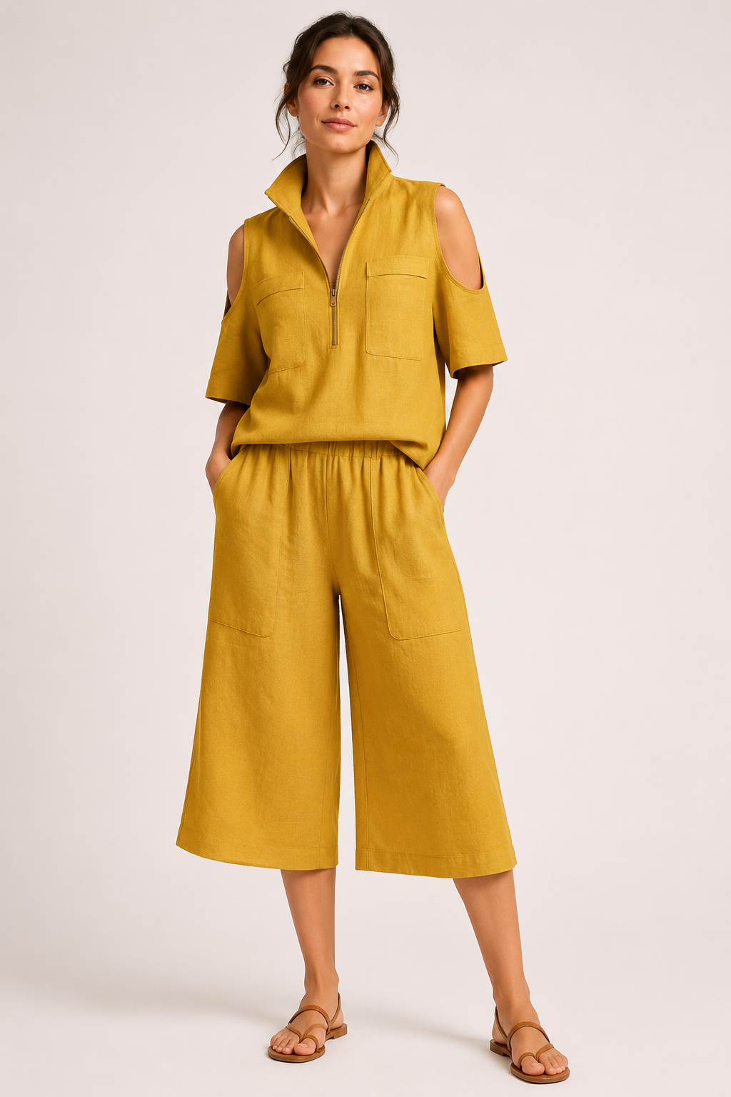 Damen-Set aus einer Bluse mit offenen Schultern und einer weiten Hose – Irmela
