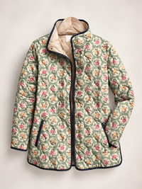 Steppjacke für Damen mit Blumenmuster und kontrastfarbenen Paspeln – Lainey