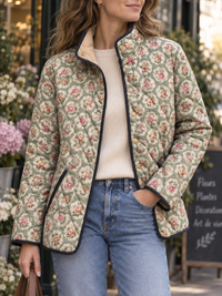 Steppjacke für Damen mit Blumenmuster und kontrastfarbenen Paspeln – Lainey