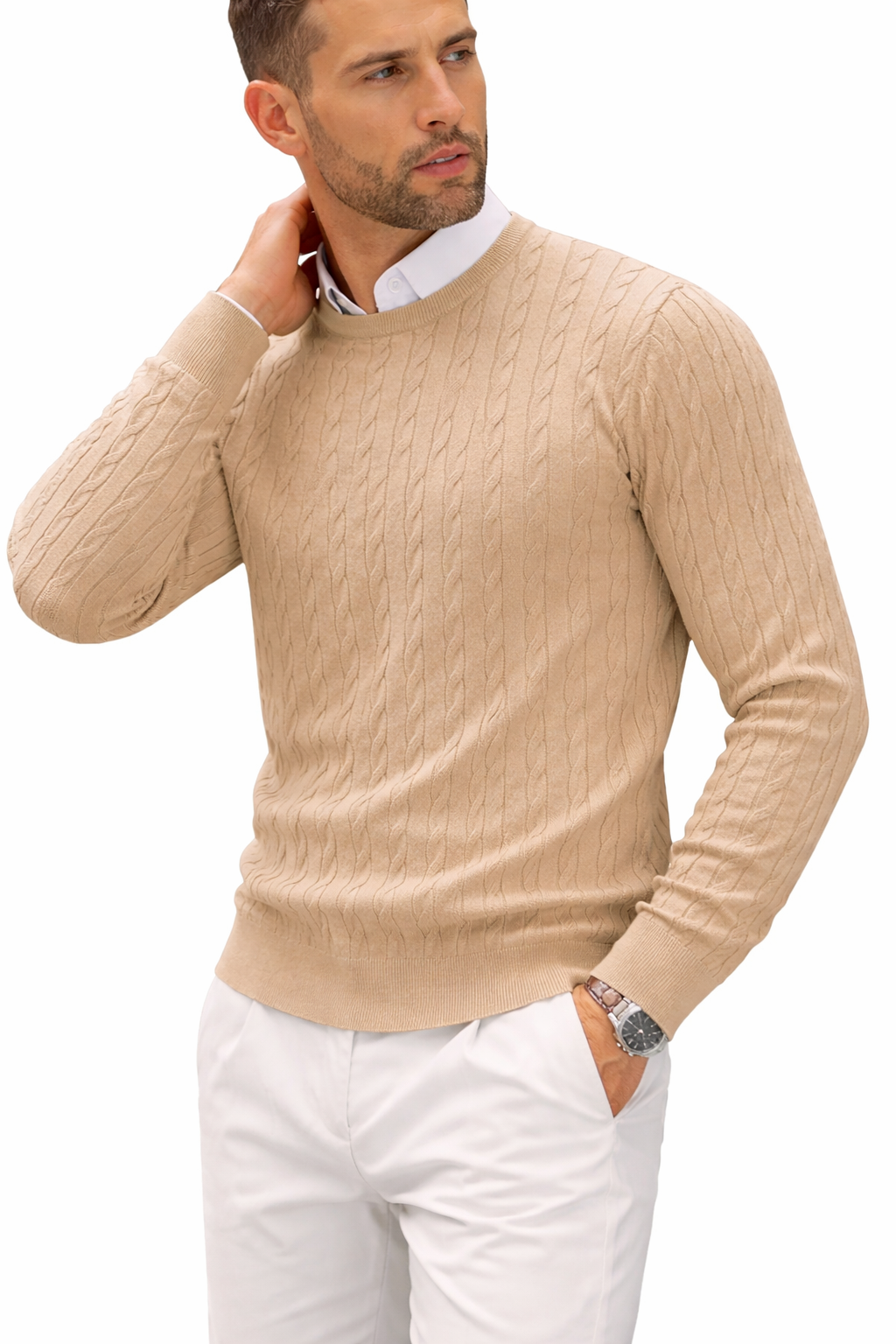 Herren Pullover Rundhals Zopfmuster gerade Silhouette - Hrodgar