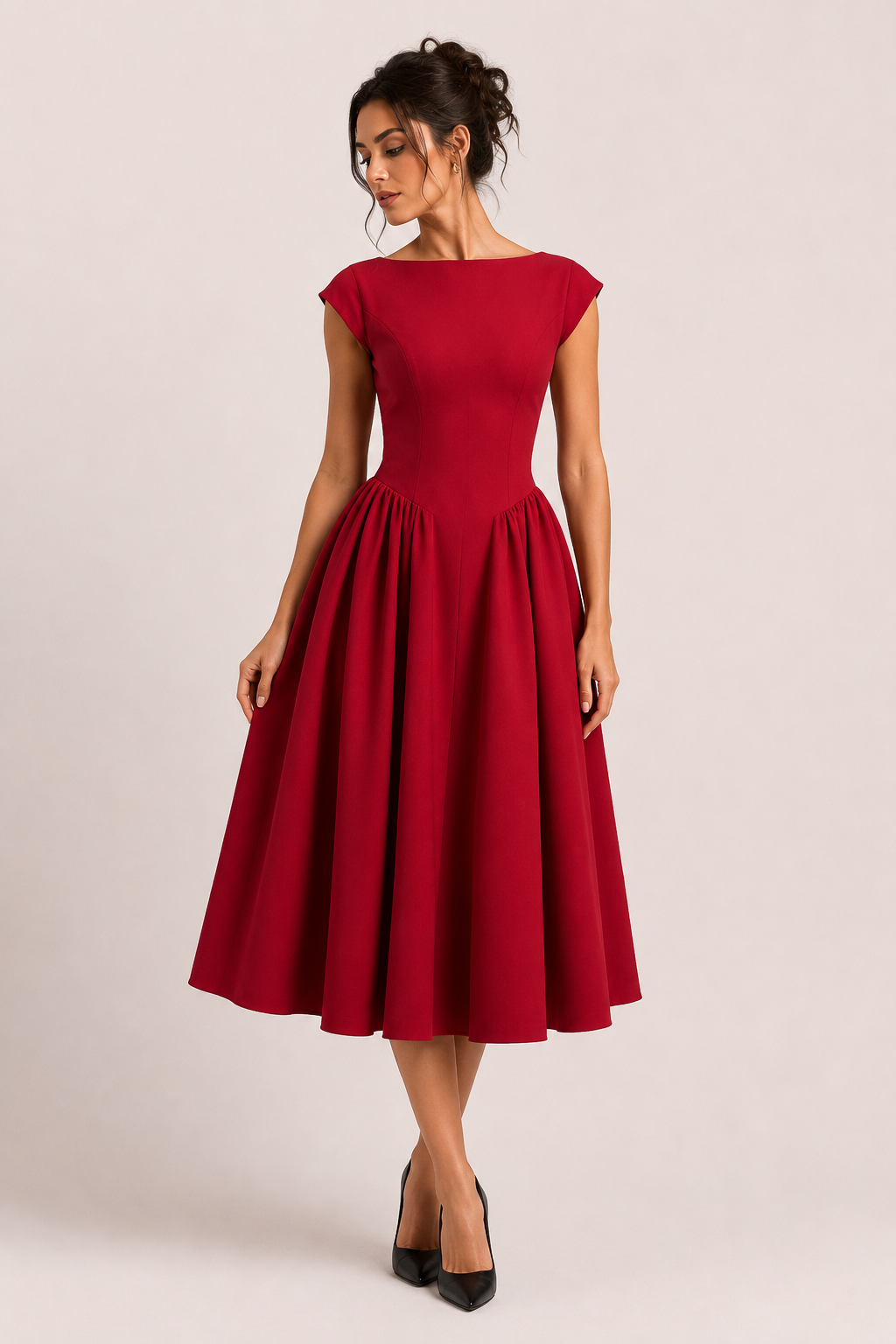 Elegantes Midi-Cocktailkleid mit weitem Rock – Alisa