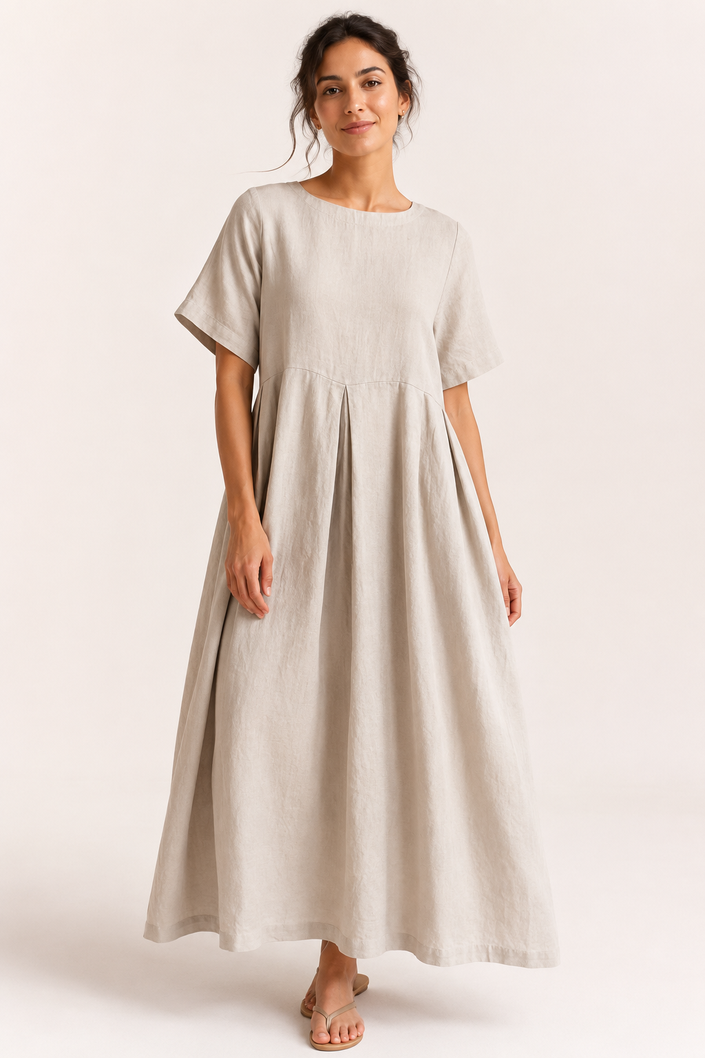 Langes Oversize-Kleid für Damen mit kurzen Ärmeln und Taschen – Gesine