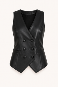 Gilet femme effet cuir à double boutonnage avec encolure en V - Elfriede